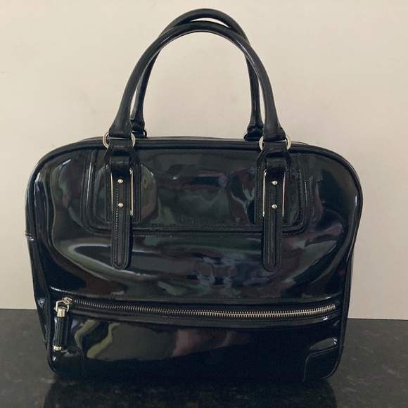 Calvin Klein Black Patent Leather Double Handle Handbag/EUC!/REDUCED PRICE! - Picture 1 of 14